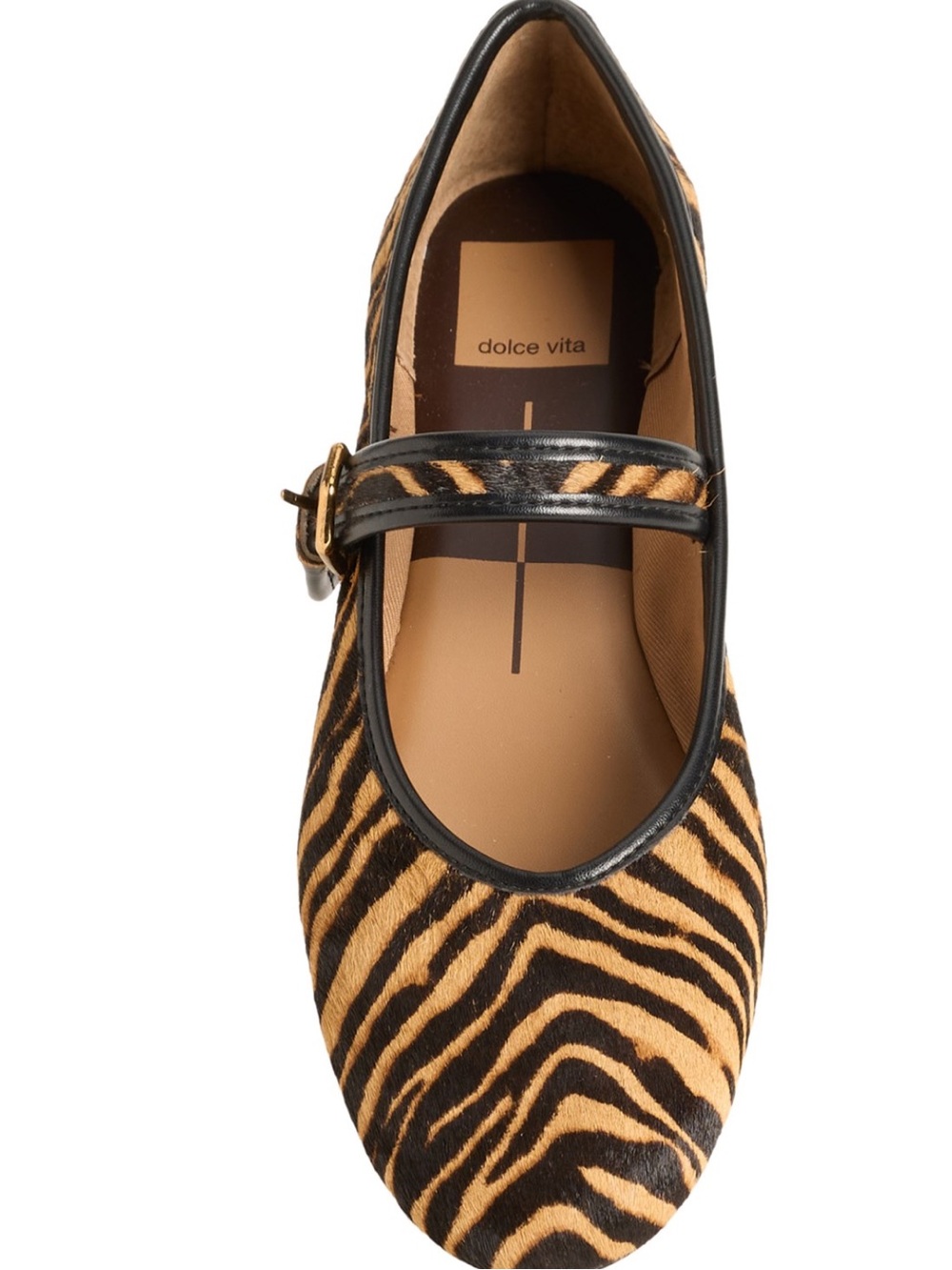 Dolce Vita Zebra-Print Mary Jane Flat - Black & Tan